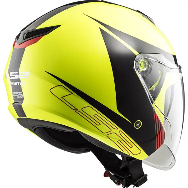 Casco jet LS2 OF573 TWISTER PLANE Giallo Nero Rosso
