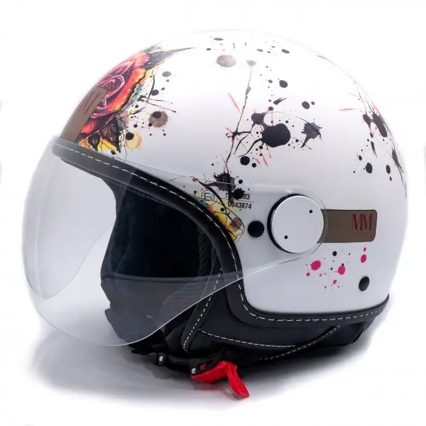 Casco jet MM Independent Tattoo Rose Bianco opaco