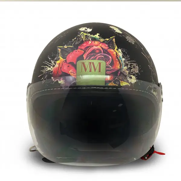 Casco jet MM Independent Tattoo Rose Nero opaco