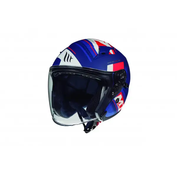 Casco jet MT Helmets Avenue Sv Sideway J0 Blu Bianco Rosso Opaco