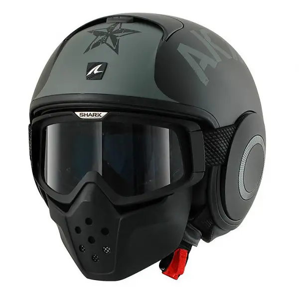 Casco jet Shark Raw con occhiali SOYOUZ Nero Argento opaco