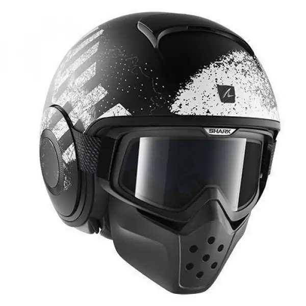 Casco jet Shark Raw Ducast Mat nero bianco antracite opaco