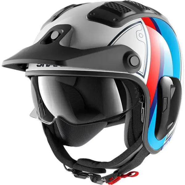 Casco jet Shark X-DRAK 1.2 TERRENCE in fibra Bianco Blu Rosso