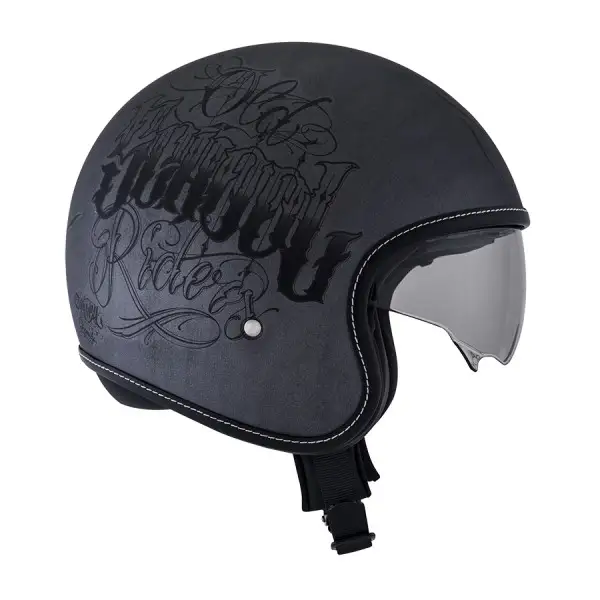 Casco jet Suomy Rokk Old School Rider Scratch fibra grigio canna di fucile