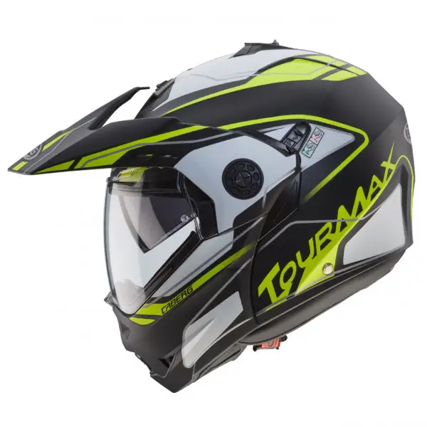Casco modulare Caberg Tourmax Marathon Nero Opaco Bianco Giallo fluo