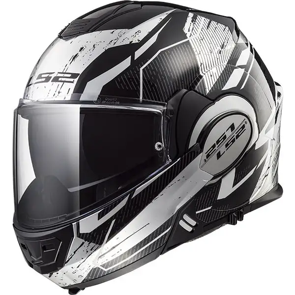 Casco modulare LS2 FF399 VALIANT ROBOTO Nero Bianco cromato