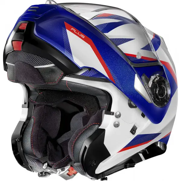 Casco modulare Nolan N100-5 PLUS OVERLAND N-COM Bianco Rosso Blu