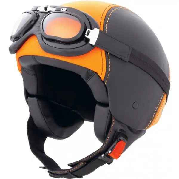 Casco moto Caberg Century in pelle,occhiali inclusi nero-arancio