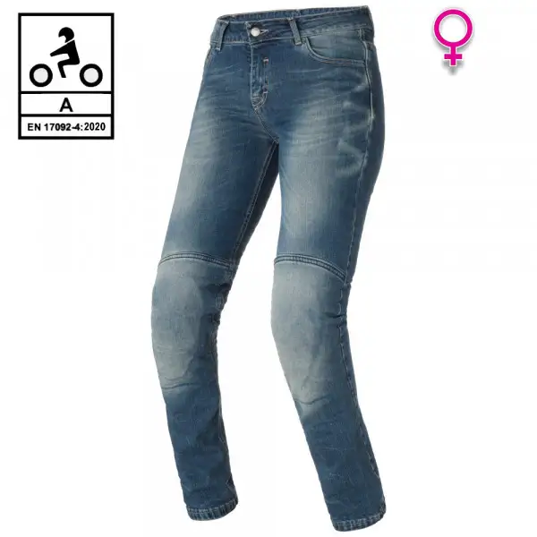 Jeans moto donna Carburo TORIN Lady CE Certificati con fibra aramidica Blu Stonewash
