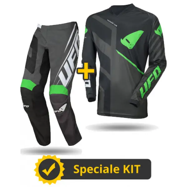 Completo cross Maglia + Pantaloni Ufo Plast VANADIUM Nero Verde Fluo