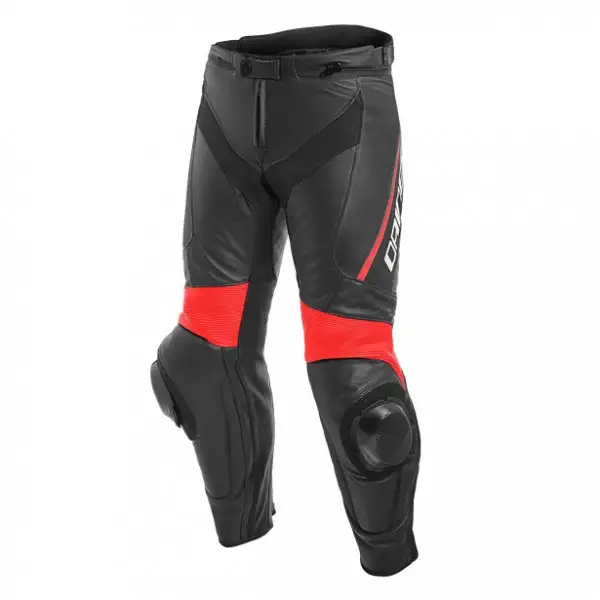 Pantaloni moto pelle racing Dainese DELTA 3 Nero Nero Rosso Fluo