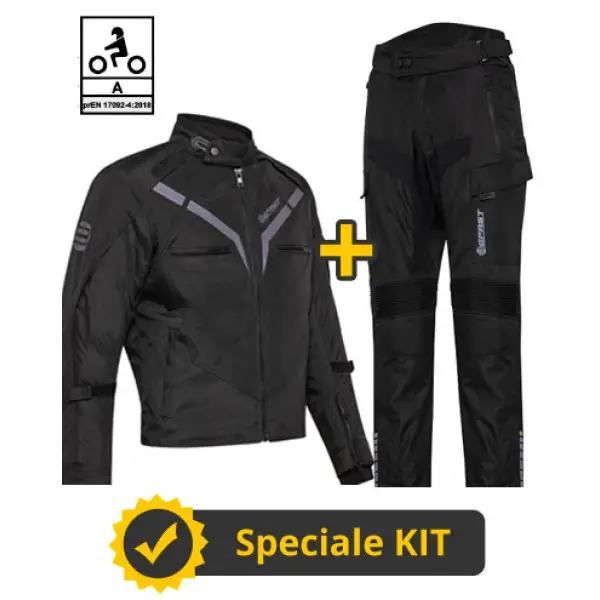Kit Gamma CE Nero - Giacca moto certificata Befast + Pantaloni moto certificati Befast