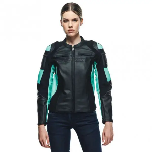 Giacca moto donna pelle Dainese Racing 4 Verde Acqua