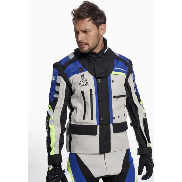 Giacca moto enduro Spyke DAKAR NAMIB XTR Grigio Giallo Fluo Blu