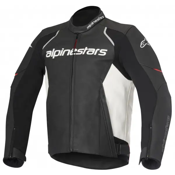 Giacca moto pelle Alpinestars Devon nero bianca