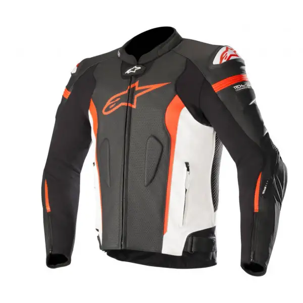 Giacca moto pelle Alpinestars MISSILE TECH AIR COMPATIBILE Nero Bianco Rosso