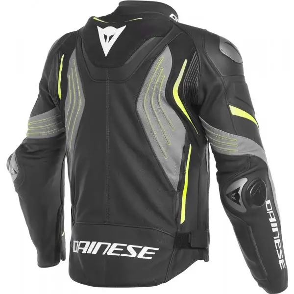 Giacca moto pelle Dainese SUPER SPEED 3 Nero Grigio Opaco Giallo Fluo