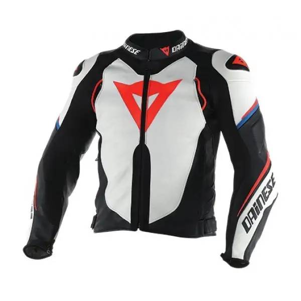 Giacca moto pelle Dainese Super Speed D1 bianco nero rosso fluo