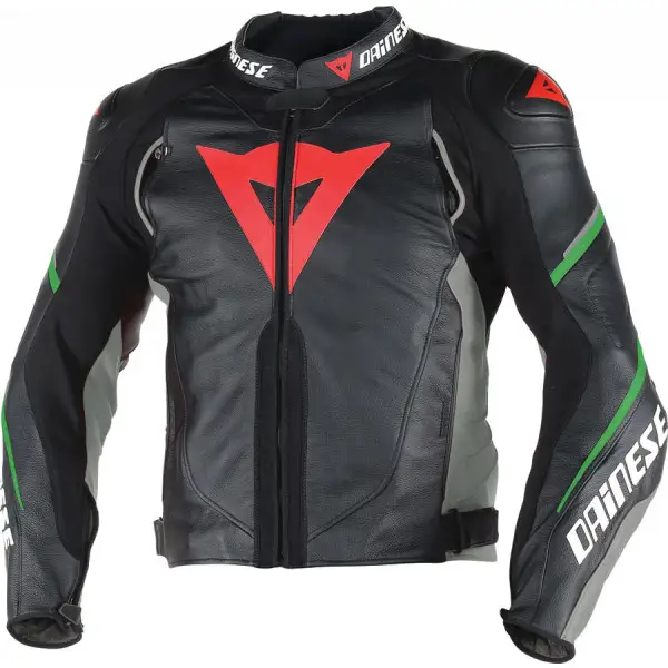 Giacca moto pelle Dainese Super Speed D1 nero antracite verde fluo