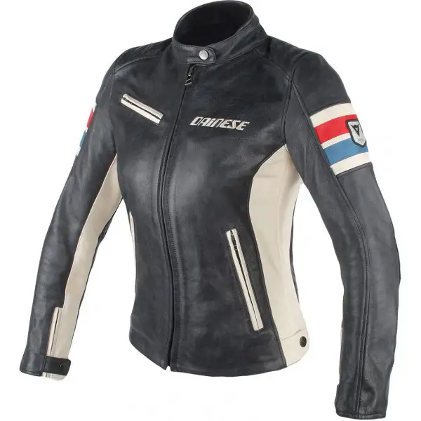 Giacca moto pelle donna Dainese Lola D1 Lady nero ghiaccio rosso blu