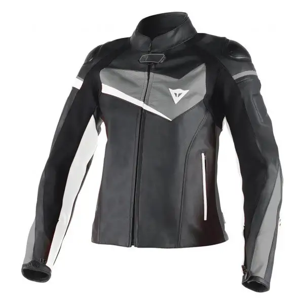 Giacca moto pelle donna Dainese Veloster Lady nero antracite bianco