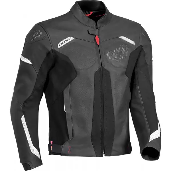 Giacca moto pelle estiva Ixon RHINO nero bianco