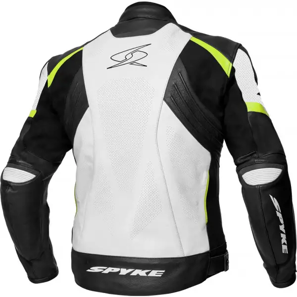 Giacca moto pelle Spyke IMOLA EVO 2.0 Bianco Nero Giallo fuo