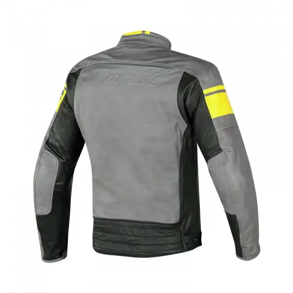 Giacca moto pelle traforata estiva Dainese Black Jack grigio giallo nero