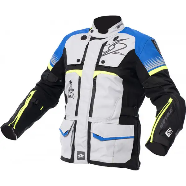 Giacca moto Spyke EQUATOR DRY TECNO DAKAR Grigio Blu Giallo Fluo