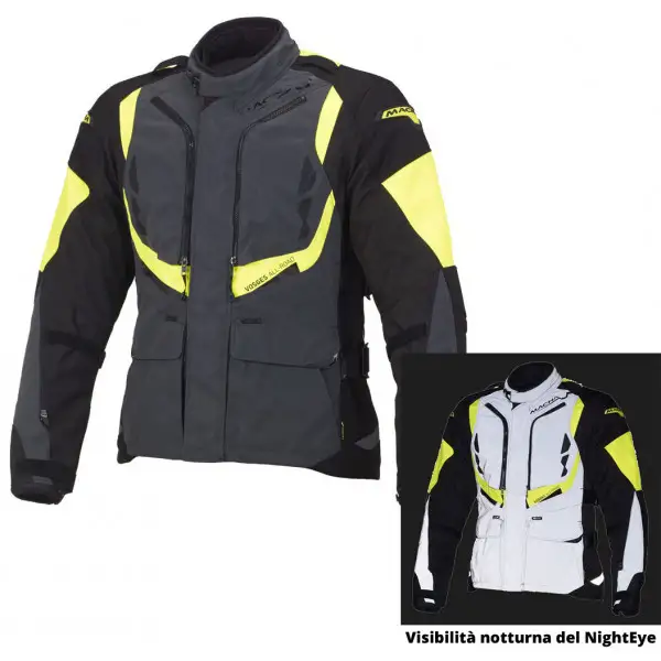 Giacca moto tessuto Macna Voges WP Night Eye nero giallo fluo