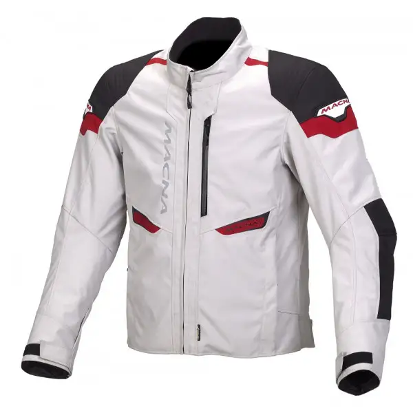 Giacca moto touring Macna Traction WP grigio chiaro nero rosso