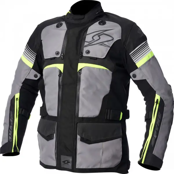Giacca moto touring Spyke EQUATOR DRY TECNO Grigio Antracite Giallo fluo