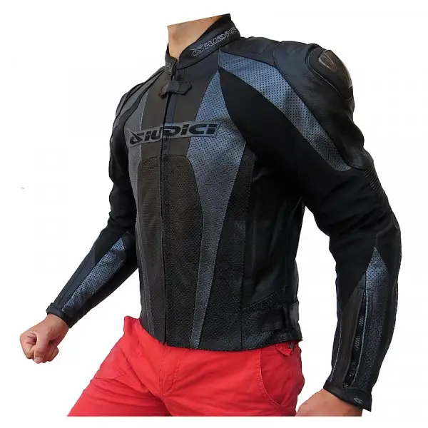 Giubbotto moto pelle estivo racing Giudici Rebel Nero Grigio