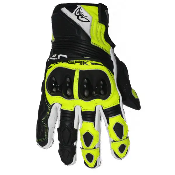 Guanti moto pelle racing Berik G10509 Nero Bianco Giallo