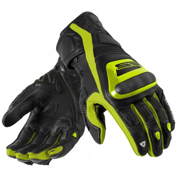 Guanti moto pelle Rev'it Stellar giallo neon nero