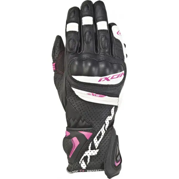 Guanti moto donna pelle estivi Ixon RS TEMPO AIR LADY Nero Bianco Fucsia