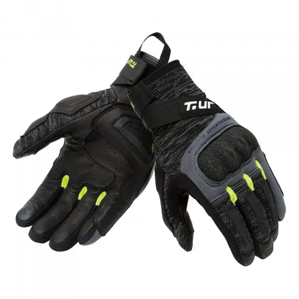 Guanti moto estivi T-UR G-KNIT Nero Giallo Fluo