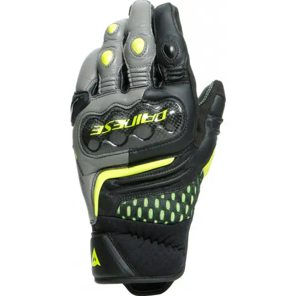 Guanti moto in pelle estivi Dainese CARBON 3 SHORT Nero Grigio Giallo fluo