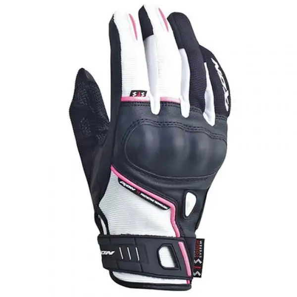 Guanti moto pelle donna estivi Ixon RS Grip Lady HP Nero Bianco Fucsia