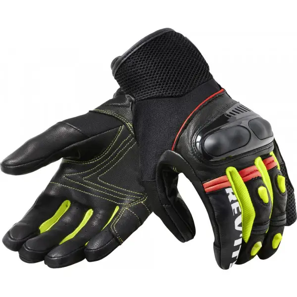 Guanti moto pelle estivi Rev'it Metric Nero Giallo Neon