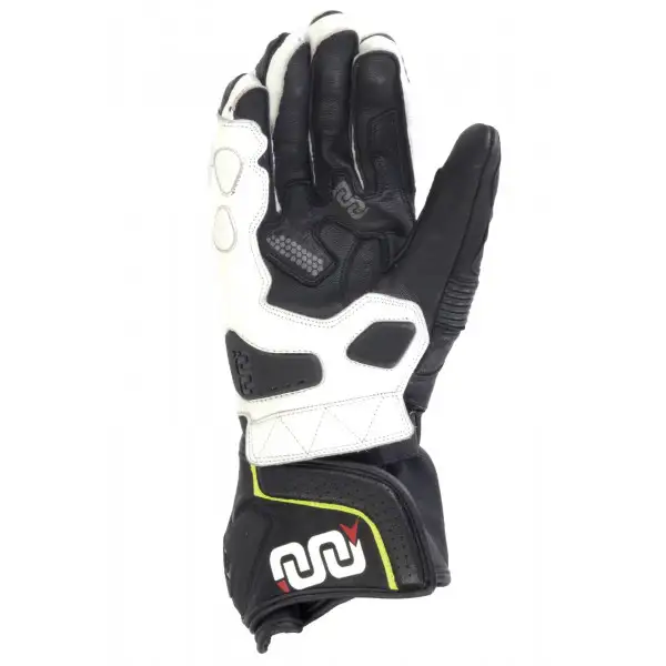 Guanti moto pelle racing OJ FEAT Bianco Giallo Fluo