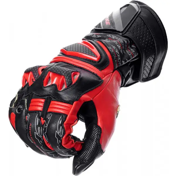 Guanti moto pelle racing Spyke TECH PRO Nero Rosso fluo