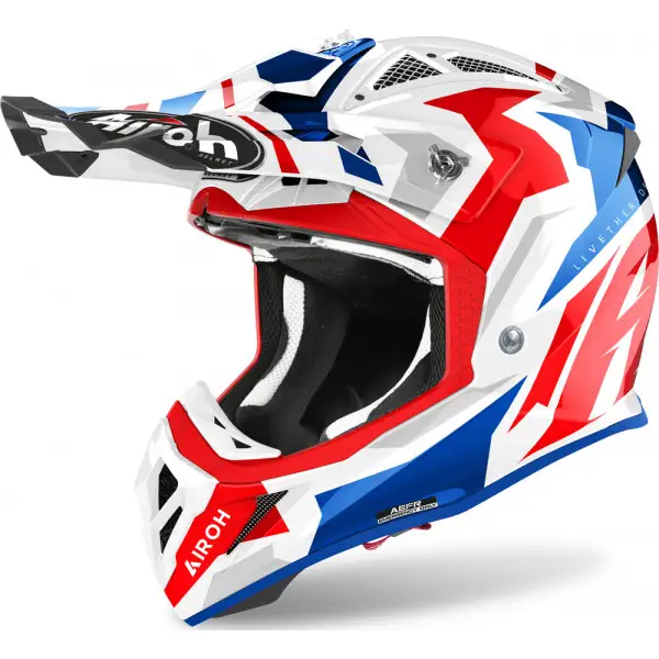 Casco Cross Airoh Aviator Ace Swoop Rosso Blu lucido