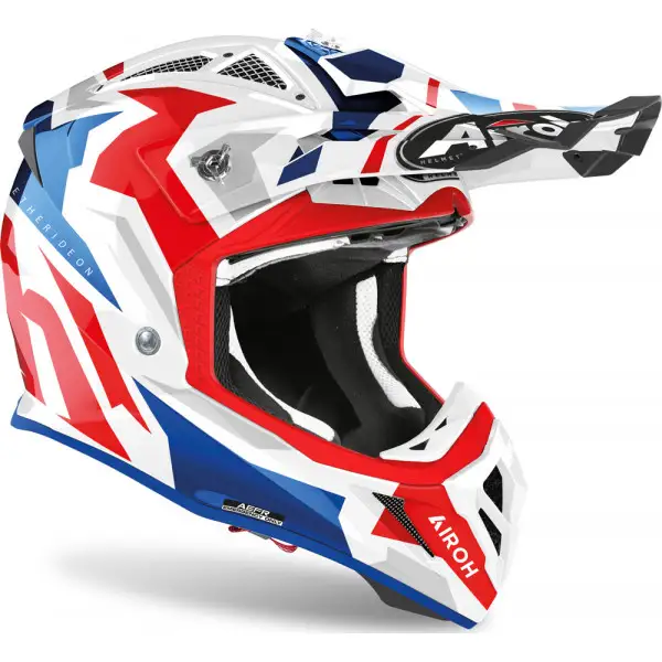 Casco Cross Airoh Aviator Ace Swoop Rosso Blu lucido