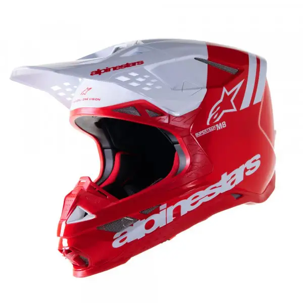 Casco cross Alpinestars SUPERTECH S-M8 RADIUM 2 Rosso vivo Bianco Lucido