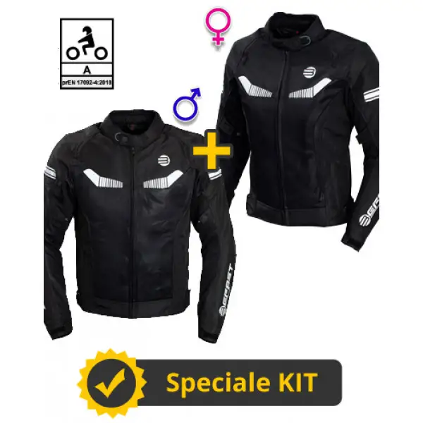 Kit coppia Airtech CE Nero - Giacca moto estiva certificata Befast Uomo + Donna