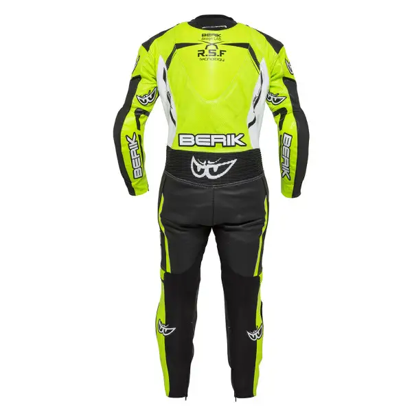 Tuta pelle racing intera Berik Giallo fluo Bianco Nero