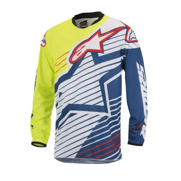 Maglia cross Alpinestars Racer Braap Giallo fluo Bianco Blu scuro