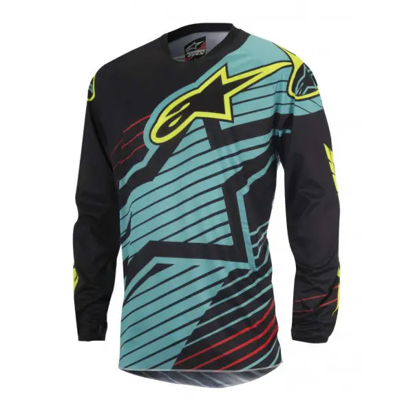 Maglia cross Alpinestars Racer Braap Verde acqua Nero Giallo fluo