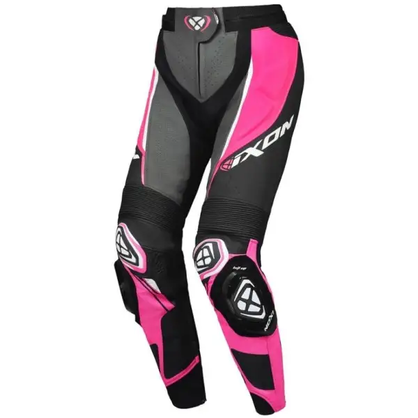 Pantaloni moto donna pelle Ixon VORTEX 3 PT Nero Rosa Bianco